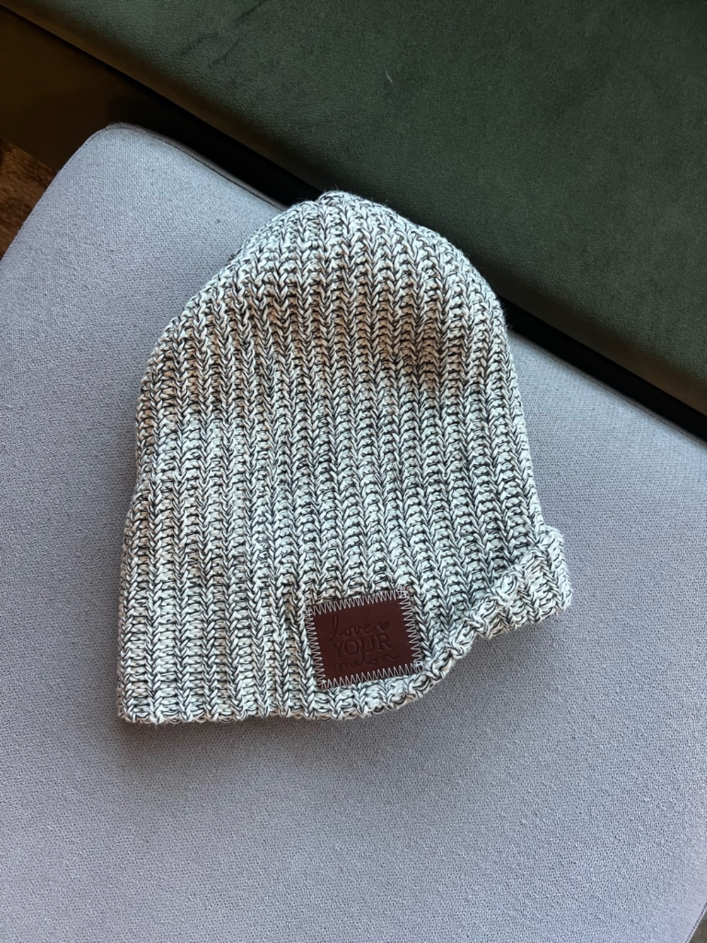 Love Your Melon Cream and Dark Gray Ribbed Knit Beanie
